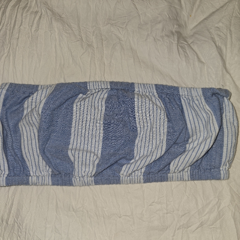 American Eagle Blue and White Striped Bandeau Top, Mediym